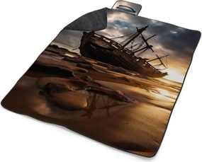 Sablio Plážová deka Vrak lode pri západe slnka: 200x140 cm