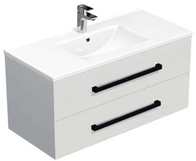 Kúpeľňová skrinka s čiernou úchytkou a umývadlom SAT Cube Way 100x53x46 cm biely lesk CUBE46C1002BIMOD, 1 ks