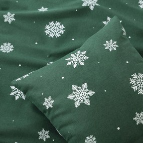 Goldea vianočná flanelová obliečka na vankúš - snehové vločky na zelenej 40 x 40 cm
