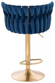 LuxuryForm DESIGN Barová stolička LYON VELUR na zlatom tanieri - modrá