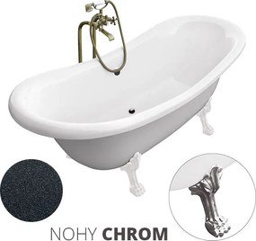 Besco Voľne stojaca vaňa zo sanitárneho kompozitu Amelia Glam G 190x77 s prepadom BESCO-Typ výpuste: Click-Clack s prepadom, čierna matná, BESCO-Nôžk…