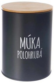 Dóza na potraviny, plechová, čierna, s bambusovým vrchnákom, 2,3l, MÚKA POLOHRUBÁ