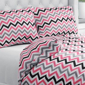 Biante Bavlnené posteľné obliečky Sandra SA-377 Ružovo-sivo-čierne cik-cak pásiky Jednolôžko 140x200 a 70x90 cm