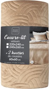 Svetlohnedá zamatová súprava prikrývky a obliečky na vankúš 240x260 cm Solange – douceur d'intérieur