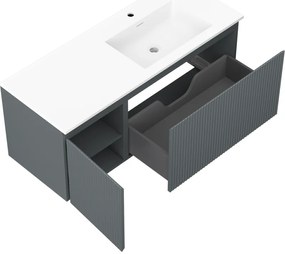 Mexen Rivel, kúpeľňová skrinka 120 cm s pravým umývadlom Otis, 1S, 1D, drážkovaná, grafitová/biela matná, 91A23-12047-3-BBFF66-W18P01