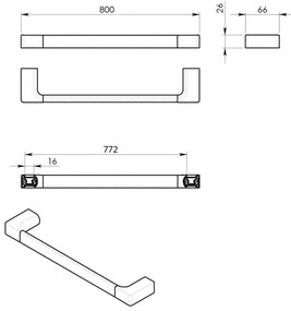 Gedy, PIRENEI držiak uterákov 800x66mm, biela matná, PI218002