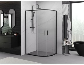 Mexen Exo, asymetrický sprchový kút s posuvnými dverami 100 x 90 cm, 6mm číre sklo, čierny profil, 8132-100-090-70-00
