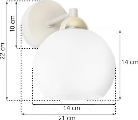 Nástenné svietidlo Eliza 1, 1x biele sklenené tienidlo, g/be