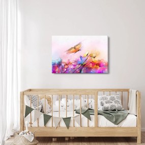 Obraz - Motýľ nad kvetinou, abstrakcia (90x60 cm)