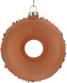 Vianočná sklenená závesná ozdoba hnedý donut - Ø 10*4 cm