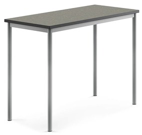 Stôl SONITUS, 1200x600x900 mm, linoleum - tmavošedá, strieborná