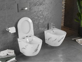 Mexen Lena, závesná WC misa Rimless s duroplastovým sedátkom s pomalým zatváraním, imitácia mramoru-biely kameň, 30224092