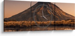 Obraz odrazu hory Taranaki, Nový Zéland (s hodinami) (90x30 cm)