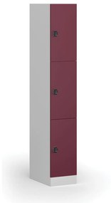 Šatníková skrinka s úložnými boxmi, 3 boxy, 1850 x 300 x 500 mm, kódový zámok, červené dvere