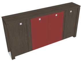 Stredná šatníková skriňa Verno+ S 260 x 46 x 130 cm, kombinované dvere, dub antracit / červená