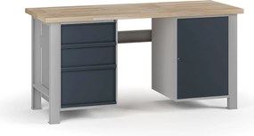 Dielenský pracovný stôl G7, buková škárovka, 1700 x 685 x 840 mm, 1x skrinka, 3 zásuvky, grafit
