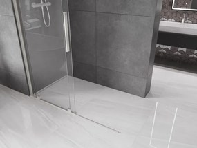 Mexen Velar, sprchová zástena s posuvnými dverami Walk-in 140 x 200 cm, 8mm číre sklo, brúsená oceľ, 871-140-000-03-97