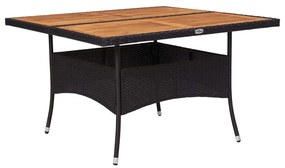 Vonkajší jedálenský stôl čierny polyratan a masívne akáciové drevo