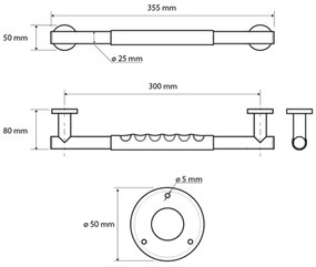 Sapho Sapho, Pevnostné madlo s protišmykovým úchopom 300mm, lestená nerez, XR504
