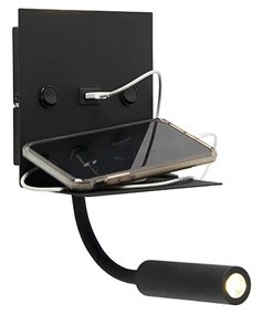 Moderná nástenná lampa USB čierna s flexibilným ramenom - Duppio