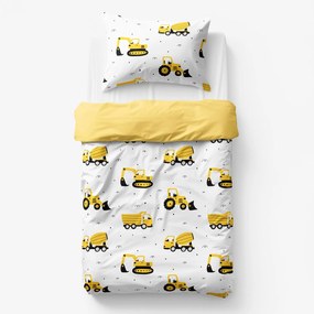 Goldea detské bavlnené obliečky duo - bagre a stavebné autá so žltou 150 x 200 a 50 x 60 cm