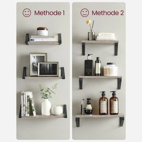 Nástenná polica, sada 3 kusov, šedo-čierna