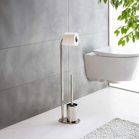 Stojan na toaletný papier so štetkou z nehrdzavejúcej ocele v lesklej striebornej farbe Levante – Wenko