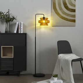Retro stojacia lampa čierna s oranžovým sklom - Denise