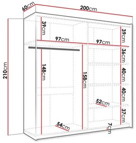 Šatníková skriňa s posuvnými dverami Artaman 200 (biela) (so zrkadlom). Vlastná spoľahlivá doprava až k Vám domov. 1105685