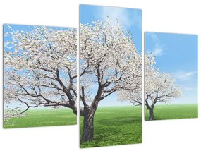 Obraz kvitnúceho stromu na jarné lúke