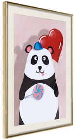 Artgeist Plagát - Panda with a Balloon [Poster] Veľkosť: 30x45, Verzia: Zlatý rám s passe-partout