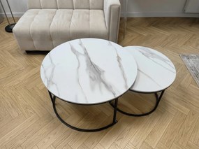 Sada 2 okrúhlych konferenčných stolíkov MARBLEX, čierna/biely mramor
