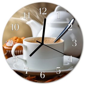 Nástenné sklenené hodiny Šálka kávy fi 30 cm