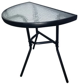 Polkruhový čierny sklenený stolík na balkón