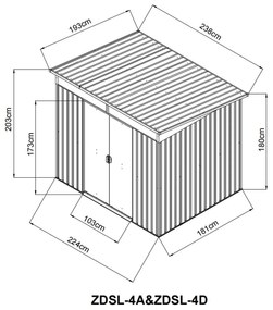 Záhradný domček BestBerg ZDSL-4D / 4,6 m² / 238 x 194 x 202 cm / červené drevo / hnedá