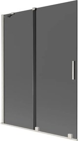 Mexen Velar, 2-krídlová posuvná vaňová zástena 130 x 150 cm, 8mm šedé sklo, brúsená oceľ, 896-130-000-41-97