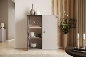 Vitrína Lorini 100 cm na sokli - kašmírová / čierna úchytka T