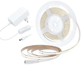 SOLIGHT COB LED pásik, sada s adaptérom, vypínač, 5m, 8W/m, 800lm/m, studená biela