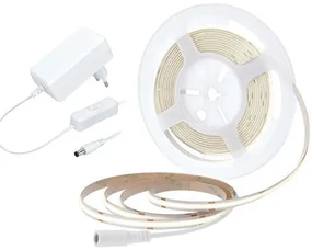 SOLIGHT COB LED pásik, sada s adaptérom, vypínač, 5m, 8W/m, 800lm/m, studená biela