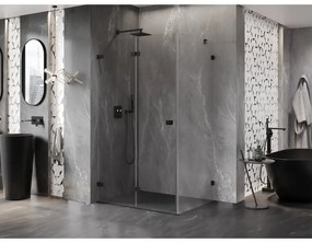 Mexen Lunar-F, 1-krídlový sprchový kút so skladacími dverami, ľavý, 80 x 70 cm, 8mm číre sklo, čierny profil, 836-080-070-70-00-L