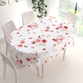 Biante Teflónový oválny obrus TF-023 Červené ruže na bielom 120x160 cm