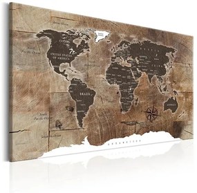 Obraz - World Map: Wooden Mosaic Veľkosť: 120x80, Verzia: Na talianskom plátne
