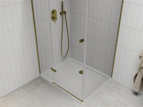 Mexen Roma, sprchovací kút 110 (dvere) x 90 (stena) cm, 6mm číre sklo, zlatý profil + slim sprchová vanička 5cm, 854-080-090-50-00-4010