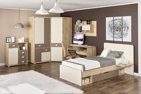 Jednolôžková posteľ s roštom Loros 90 90x200 cm - dub artisan / latte / champagne