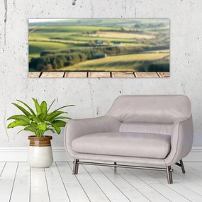 Obraz - Drevená polica s krajinou (120x50 cm)