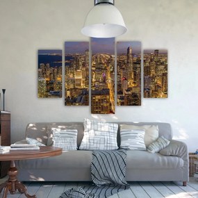 Pětidílná malba na plátně, Noční Chicago - 150x100 cm