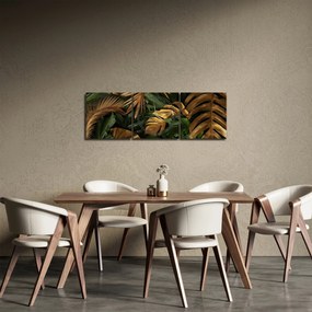 Obraz - Zlaté listy (s hodinami) (90x30 cm)