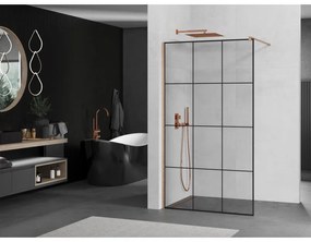 Mexen Kioto, sprchová zástena Walk-In 110 x 200 cm, 8mm číre sklo čierny vzor, medený matný profil, 800-110-101-65-77