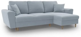 Svetlomodrá zamatová rozkladacia/s úložným priestorom rohová pohovka Kyoto – Cosmopolitan Design