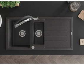 Mexen Andres, granitový drez 1000x500x200 mm, 1,5-komorový a drezová batéria Duo, čierna škvrnitá, 6515-76-671701-07